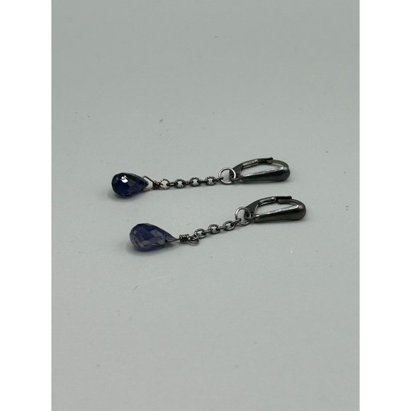 Sterling Silver Chain Dangles Earrings Sterling Silver Semi Precious Stone Drops - Picture 7 of 8